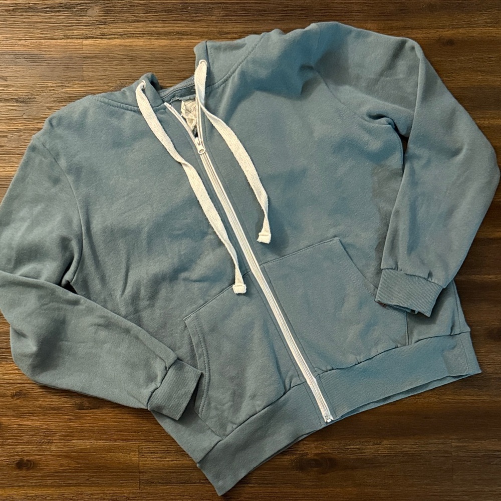 Lightweight Teal Blue Zip Up Hoodie with Pockets Medium